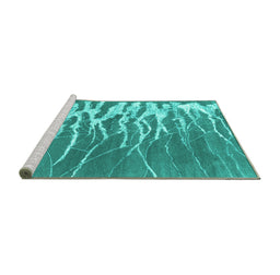 Sideview of Machine Washable Abstract Turquoise Contemporary Area Rugs, wshcon2259turq