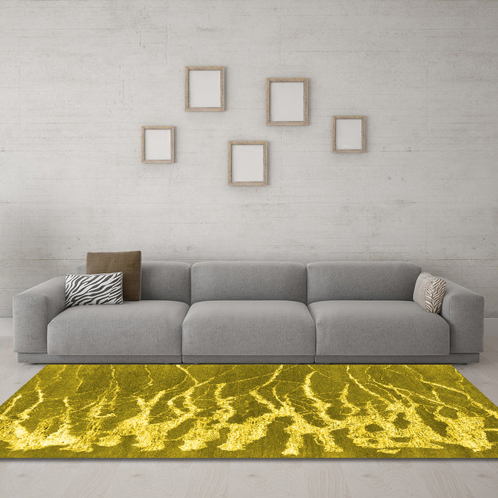 Machine Washable Abstract Yellow Contemporary Rug in a Living Room, wshcon2259yw
