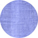 Round Machine Washable Abstract Blue Contemporary Rug, wshcon2260blu