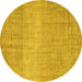 Round Machine Washable Abstract Yellow Contemporary Rug, wshcon2260yw