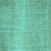 Square Machine Washable Abstract Turquoise Contemporary Area Rugs, wshcon2260turq