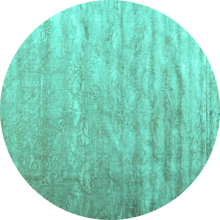 Round Machine Washable Solid Turquoise Modern Area Rugs, wshcon2261turq