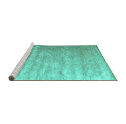 Sideview of Machine Washable Solid Turquoise Modern Area Rugs, wshcon2261turq