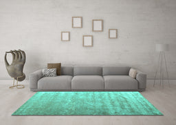 Machine Washable Solid Turquoise Modern Area Rugs in a Living Room,, wshcon2261turq