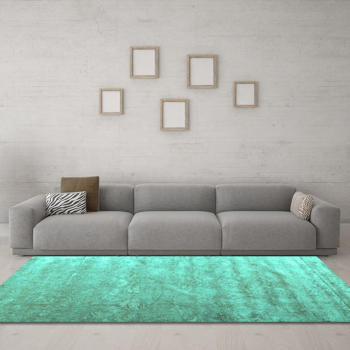 Machine Washable Solid Turquoise Modern Area Rugs in a Living Room,, wshcon2261turq