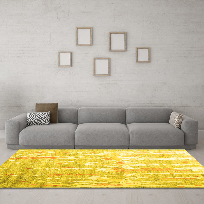 Machine Washable Abstract Yellow Contemporary Rug in a Living Room, wshcon2262yw