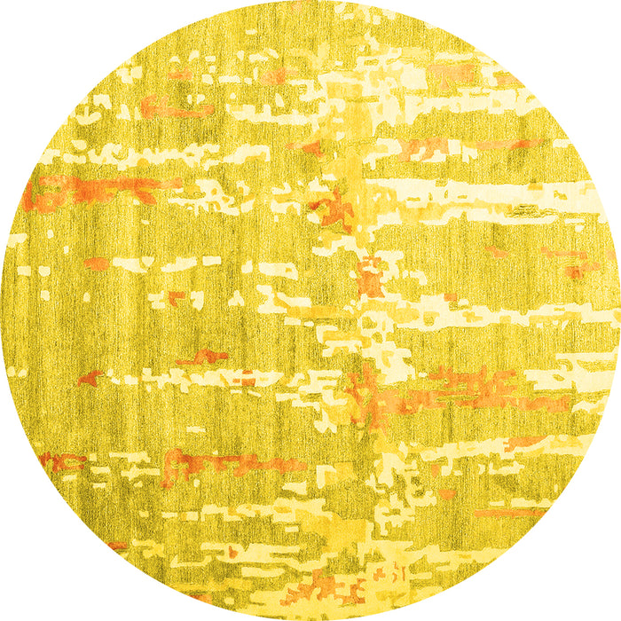 Round Machine Washable Abstract Yellow Contemporary Rug, wshcon2262yw