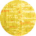 Round Machine Washable Abstract Yellow Contemporary Rug, wshcon2262yw