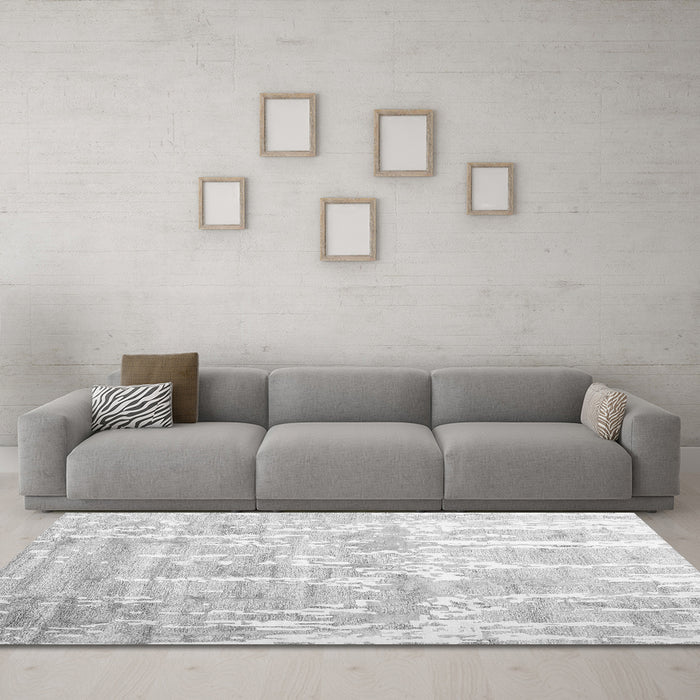 Machine Washable Abstract Gray Contemporary Rug in a Living Room,, wshcon2262gry