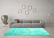 Machine Washable Abstract Turquoise Contemporary Area Rugs in a Living Room,, wshcon2262turq