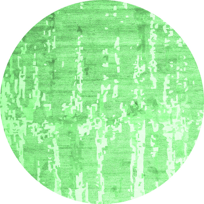 Round Machine Washable Abstract Emerald Green Contemporary Area Rugs, wshcon2262emgrn