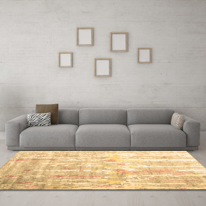 Machine Washable Abstract Brown Contemporary Rug in a Living Room,, wshcon2262brn
