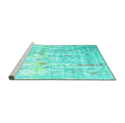 Sideview of Machine Washable Abstract Turquoise Contemporary Area Rugs, wshcon2262turq