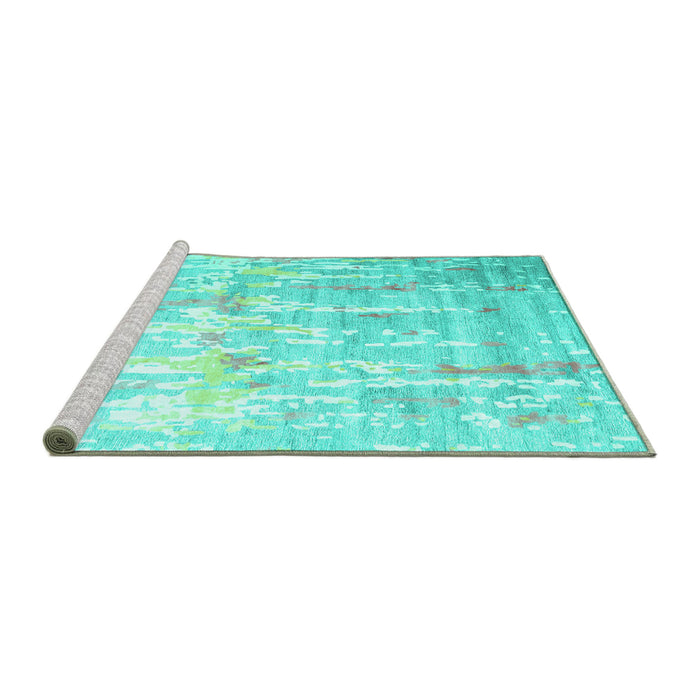 Sideview of Machine Washable Abstract Turquoise Contemporary Area Rugs, wshcon2262turq