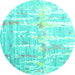 Round Machine Washable Abstract Turquoise Contemporary Area Rugs, wshcon2262turq