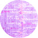 Round Machine Washable Abstract Purple Contemporary Area Rugs, wshcon2262pur