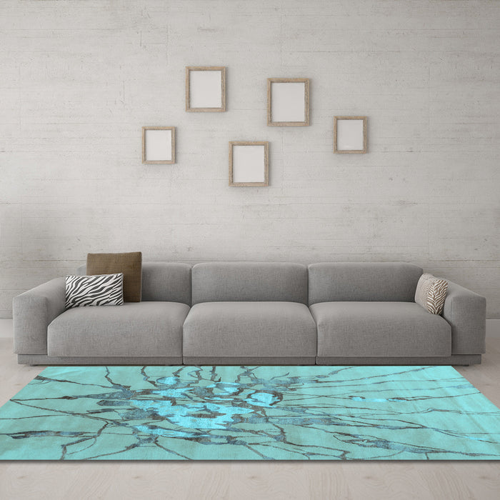 Machine Washable Abstract Light Blue Contemporary Rug in a Living Room, wshcon2263lblu