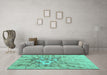 Machine Washable Abstract Turquoise Contemporary Area Rugs in a Living Room,, wshcon2263turq