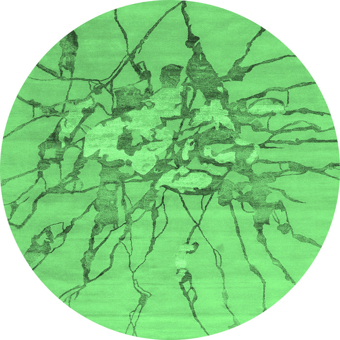 Round Machine Washable Abstract Emerald Green Contemporary Area Rugs, wshcon2263emgrn