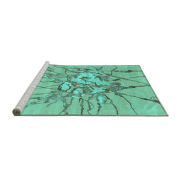 Sideview of Machine Washable Abstract Turquoise Contemporary Area Rugs, wshcon2263turq