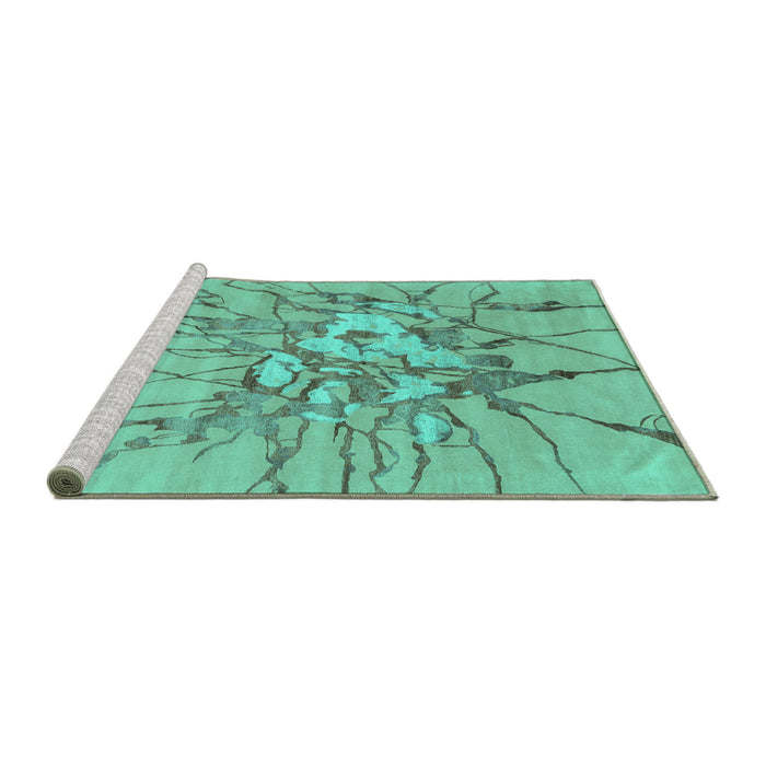 Sideview of Machine Washable Abstract Turquoise Contemporary Area Rugs, wshcon2263turq