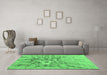 Machine Washable Abstract Emerald Green Contemporary Area Rugs in a Living Room,, wshcon2263emgrn