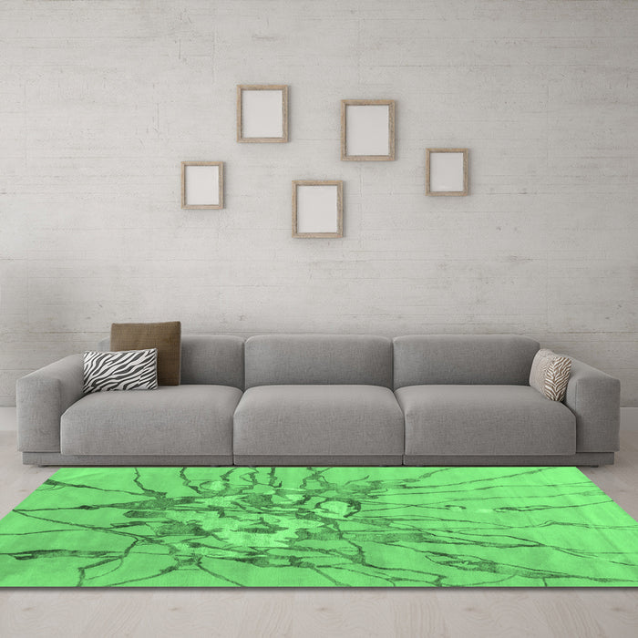 Machine Washable Abstract Emerald Green Contemporary Area Rugs in a Living Room,, wshcon2263emgrn