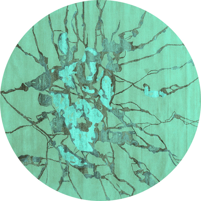 Round Machine Washable Abstract Turquoise Contemporary Area Rugs, wshcon2263turq