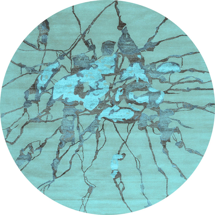 Round Machine Washable Abstract Light Blue Contemporary Rug, wshcon2263lblu