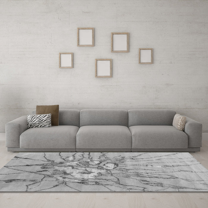 Machine Washable Abstract Gray Contemporary Rug in a Living Room,, wshcon2263gry