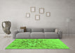 Machine Washable Abstract Green Contemporary Area Rugs in a Living Room,, wshcon2263grn