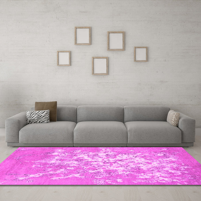 Machine Washable Abstract Pink Contemporary Rug in a Living Room, wshcon2264pnk