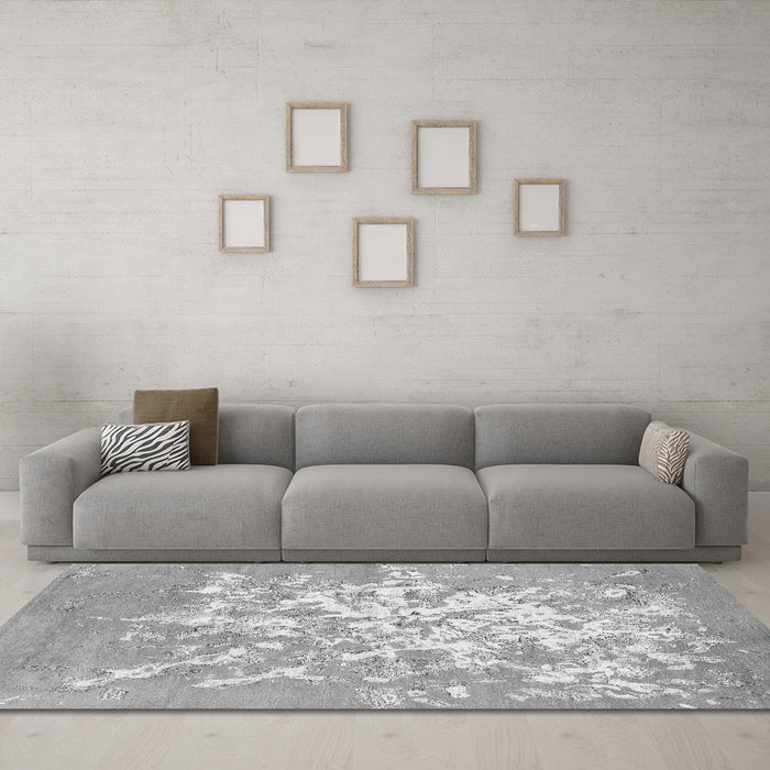 Machine Washable Abstract Gray Contemporary Rug in a Living Room,, wshcon2264gry