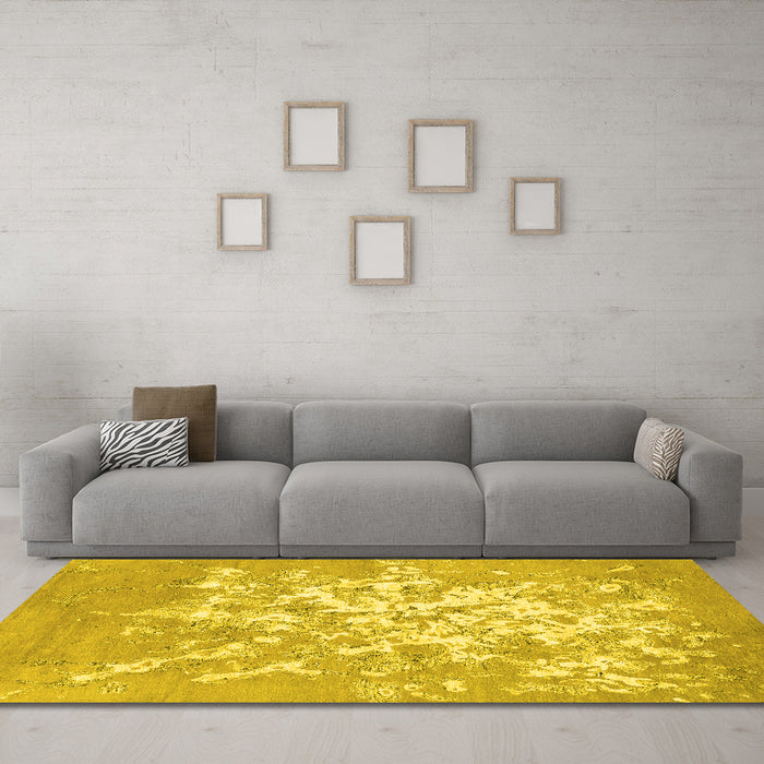 Machine Washable Abstract Yellow Contemporary Rug in a Living Room, wshcon2264yw