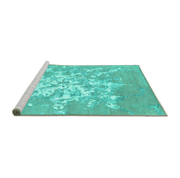 Sideview of Machine Washable Abstract Turquoise Contemporary Area Rugs, wshcon2264turq
