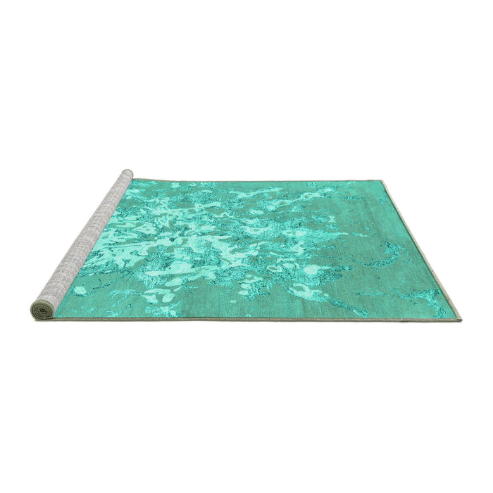 Sideview of Machine Washable Abstract Turquoise Contemporary Area Rugs, wshcon2264turq