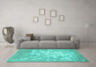 Machine Washable Abstract Turquoise Contemporary Area Rugs in a Living Room,, wshcon2264turq