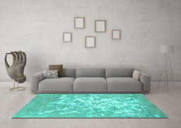 Machine Washable Abstract Turquoise Contemporary Area Rugs in a Living Room,, wshcon2264turq