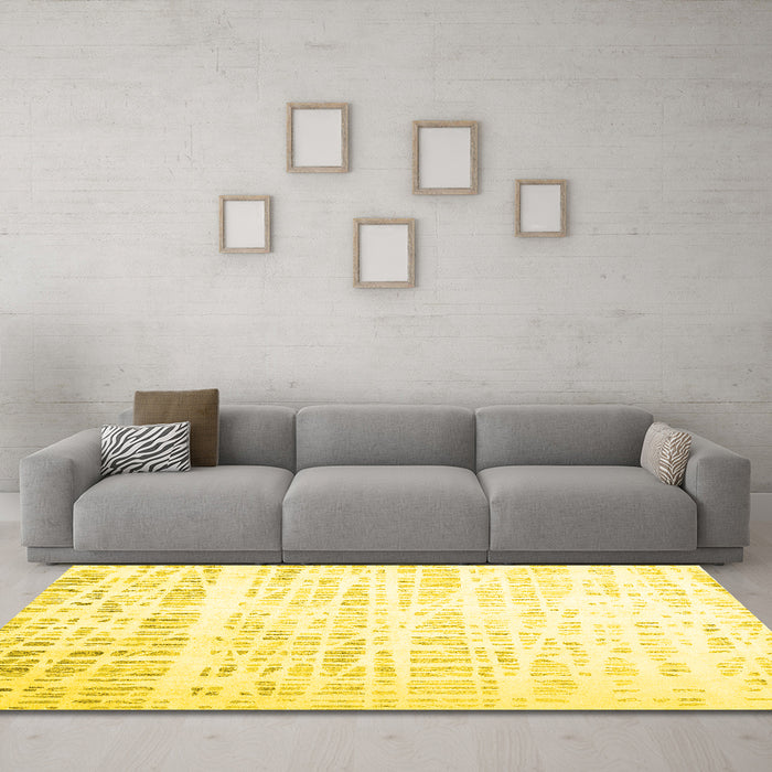 Machine Washable Solid Yellow Modern Rug in a Living Room, wshcon2266yw