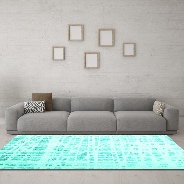 Machine Washable Solid Turquoise Modern Area Rugs in a Living Room,, wshcon2266turq