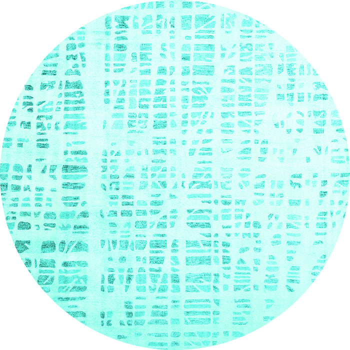 Round Machine Washable Solid Turquoise Modern Area Rugs, wshcon2266turq