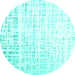 Round Machine Washable Solid Turquoise Modern Area Rugs, wshcon2266turq
