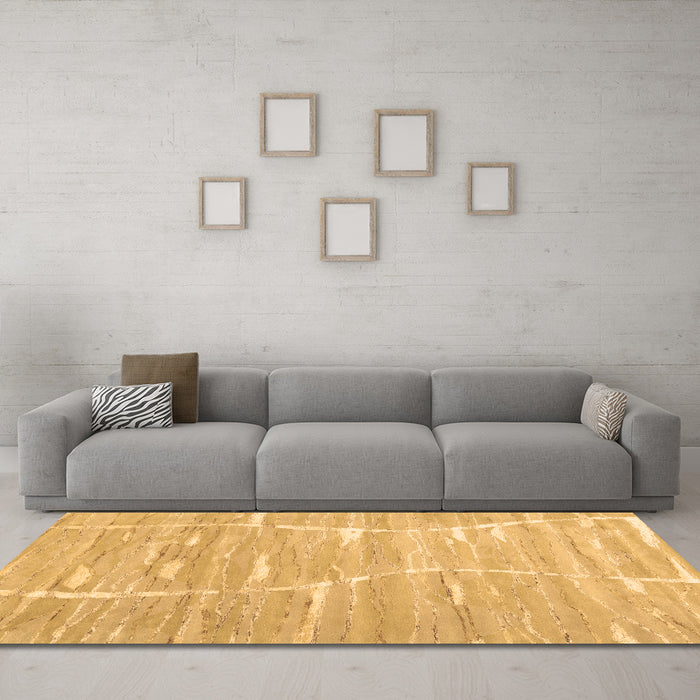 Machine Washable Abstract Brown Contemporary Rug in a Living Room,, wshcon2270brn