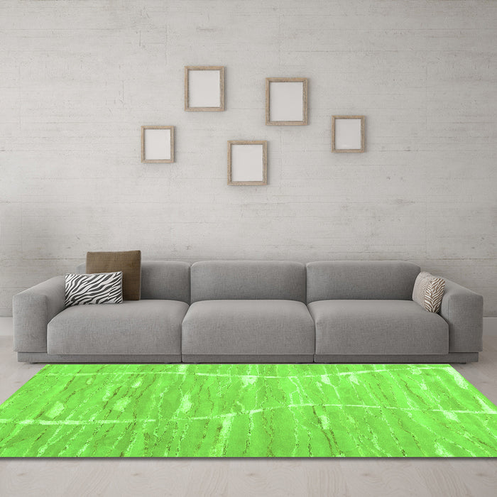 Machine Washable Abstract Green Contemporary Area Rugs in a Living Room,, wshcon2270grn