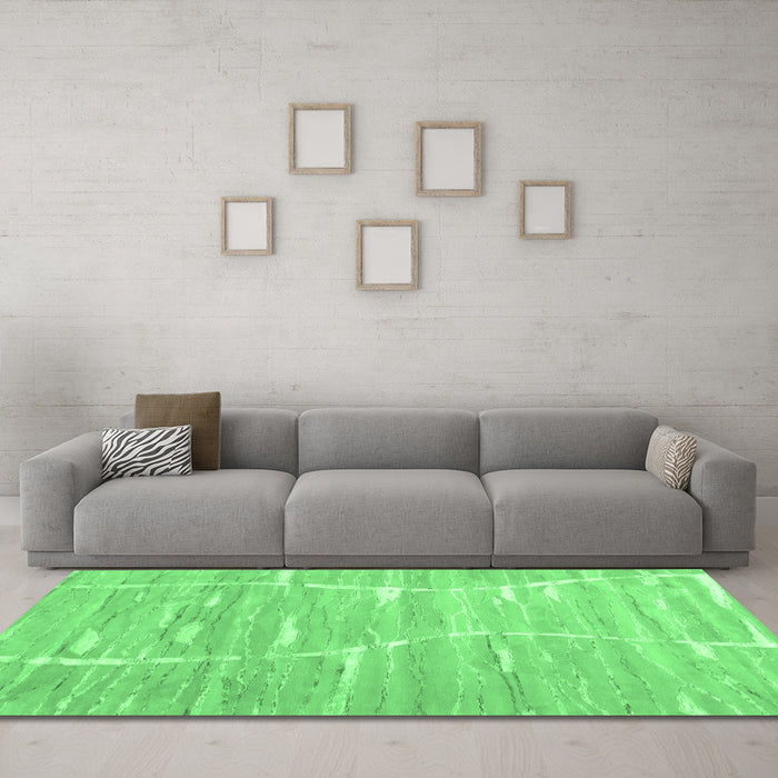 Machine Washable Abstract Emerald Green Contemporary Area Rugs in a Living Room,, wshcon2270emgrn