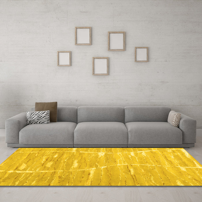 Machine Washable Abstract Yellow Contemporary Rug in a Living Room, wshcon2270yw