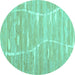 Round Machine Washable Abstract Turquoise Contemporary Area Rugs, wshcon2270turq