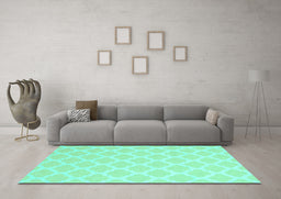 Machine Washable Trellis Turquoise Modern Area Rugs in a Living Room,, wshcon2271turq