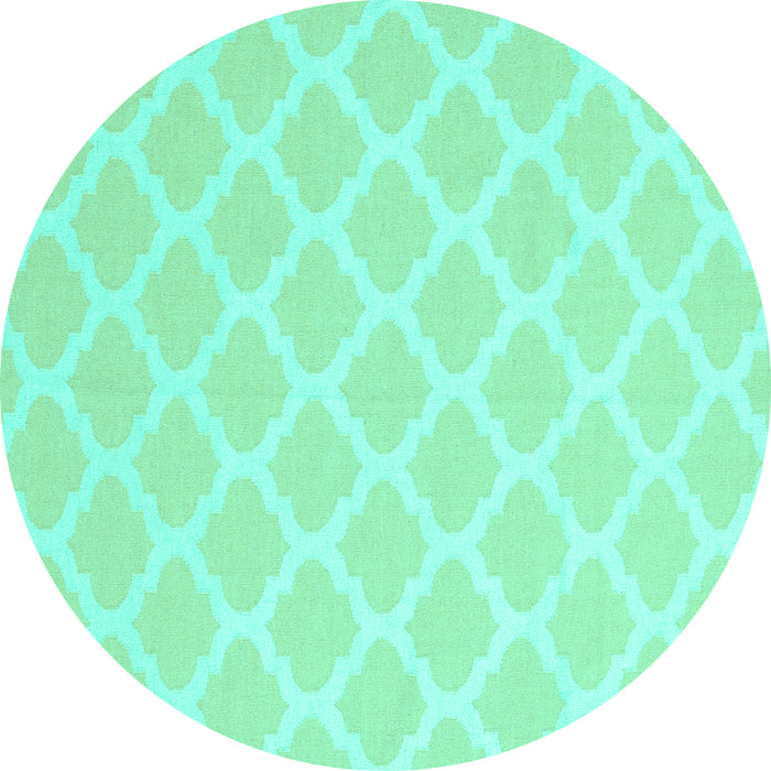 Round Machine Washable Trellis Turquoise Modern Area Rugs, wshcon2271turq