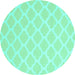 Round Machine Washable Trellis Turquoise Modern Area Rugs, wshcon2271turq